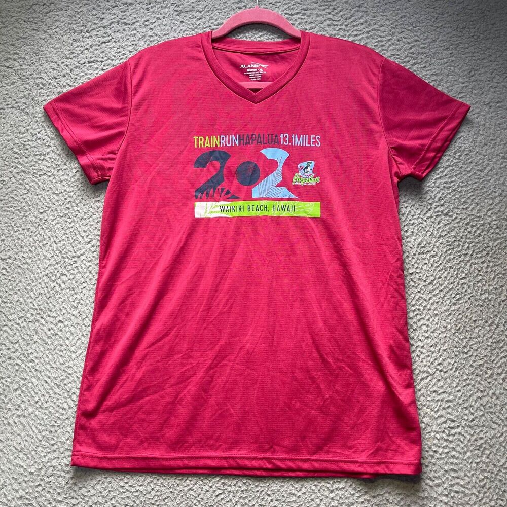 Hapalua Marathon Shirt Womens XL Pink Active Hawaii Athletic Short Sleeve
